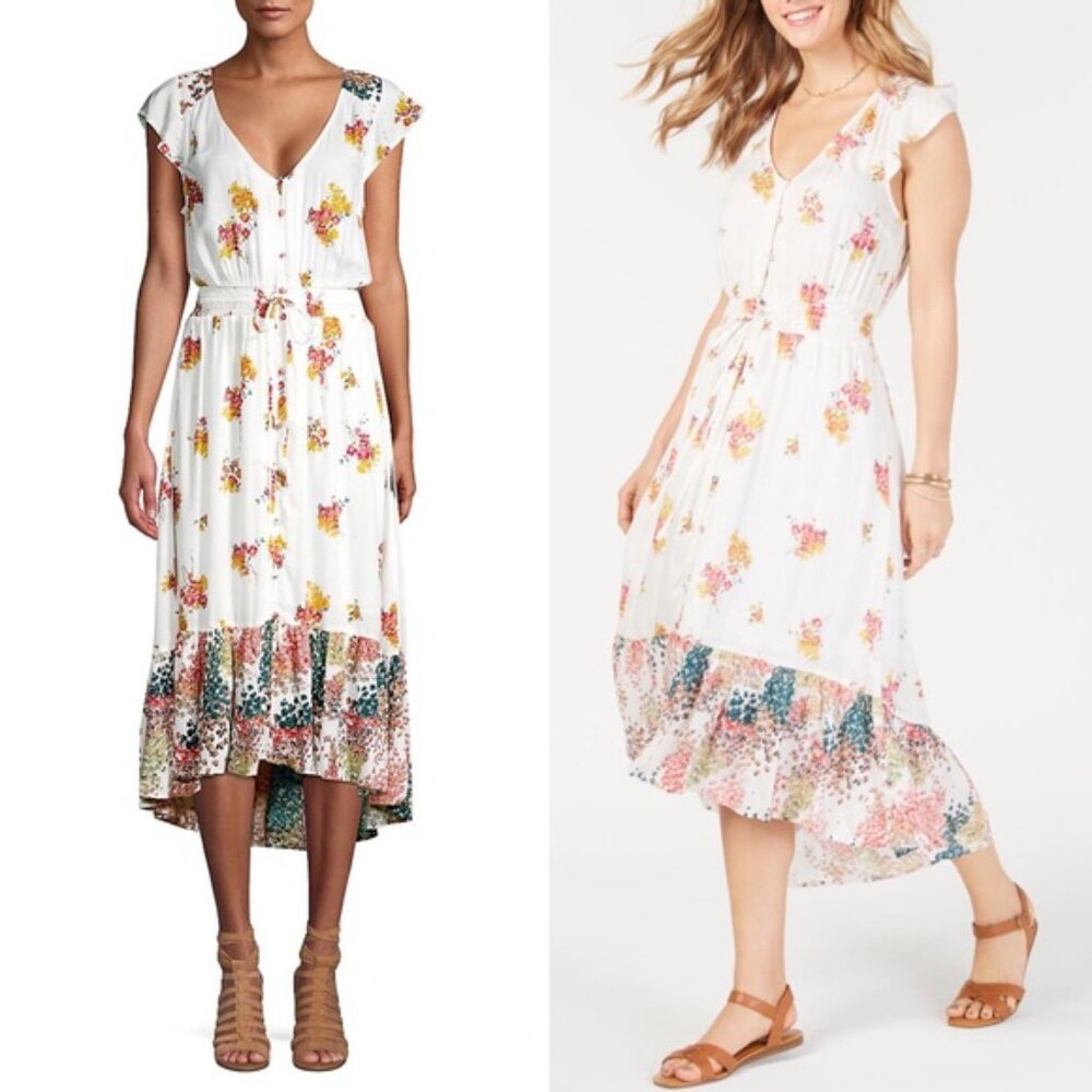 Lucky Brand Floral High Low Dress - White and Pink